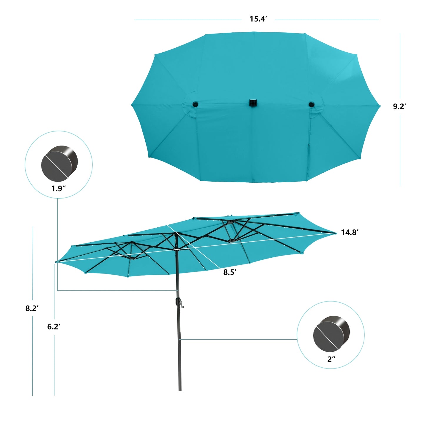 15 Feet Twin Patio Umbrella with 48 Solar LED Lights, Turquoise Outdoor Umbrellas at Gallery Canada
