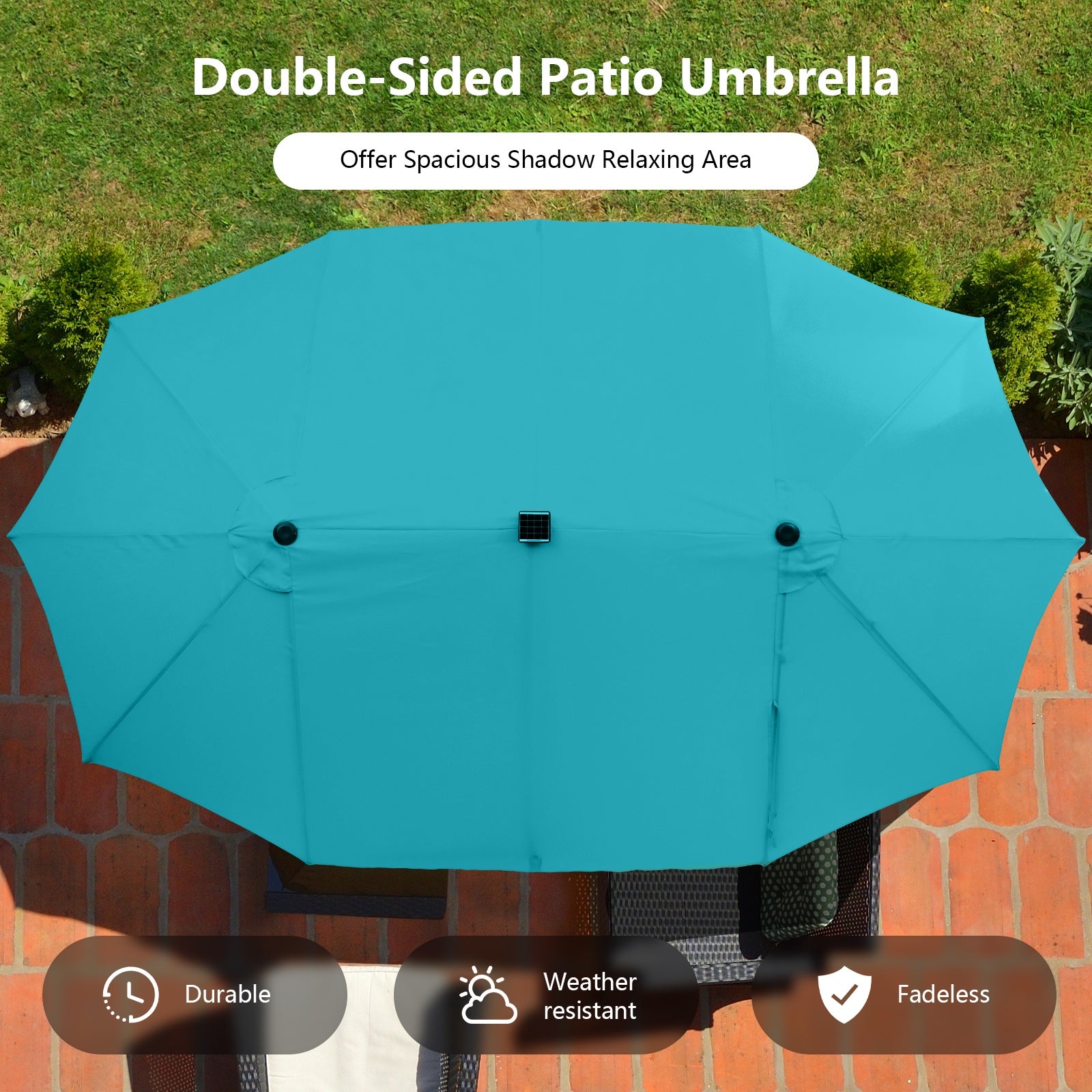 15 Feet Twin Patio Umbrella with 48 Solar LED Lights, Turquoise Outdoor Umbrellas at Gallery Canada
