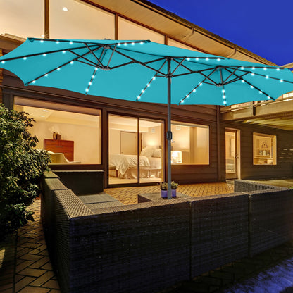 15 Feet Twin Patio Umbrella with 48 Solar LED Lights, Turquoise Outdoor Umbrellas at Gallery Canada