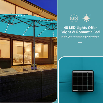 15 Feet Twin Patio Umbrella with 48 Solar LED Lights, Turquoise Outdoor Umbrellas at Gallery Canada