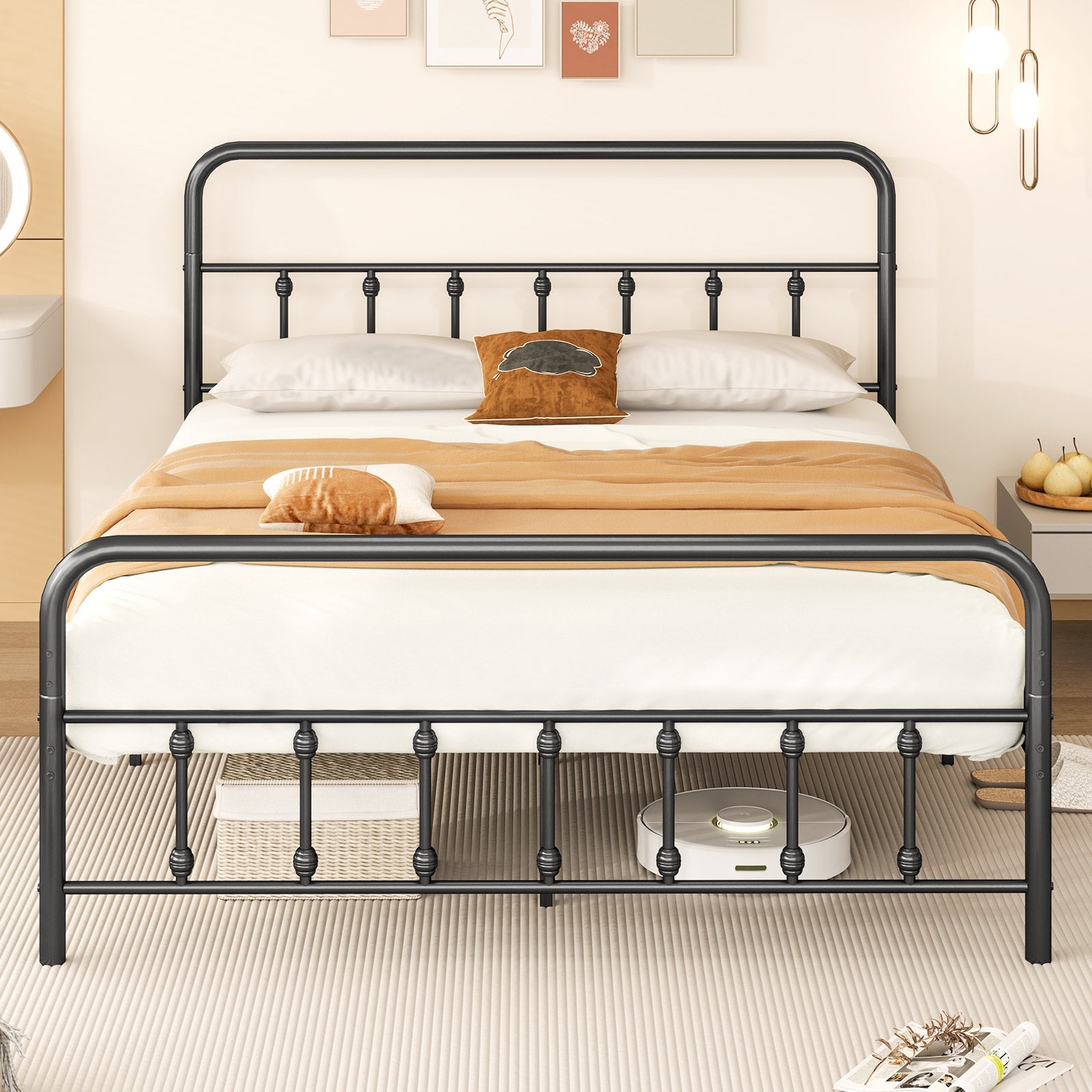Queen Size Bed Frame With Headboard, Under Bed Storage, Black Simple Bed Frame at Gallery Canada
