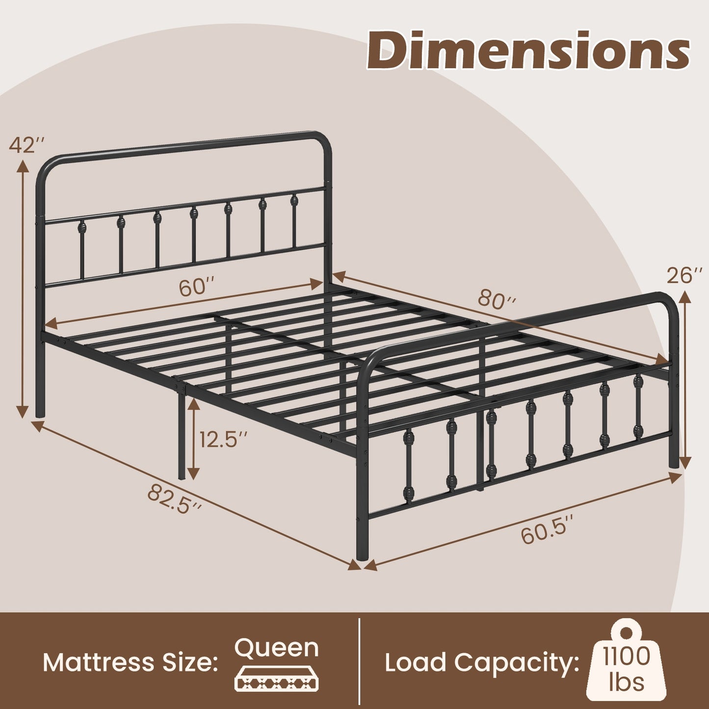 Queen Size Bed Frame With Headboard, Under Bed Storage, Black Simple Bed Frame at Gallery Canada