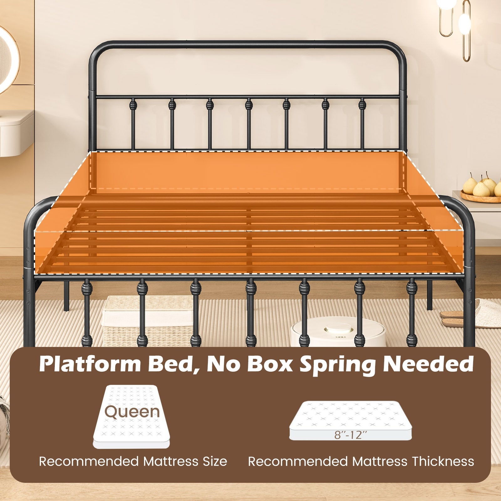 Queen Size Bed Frame With Headboard, Under Bed Storage, Black Simple Bed Frame at Gallery Canada
