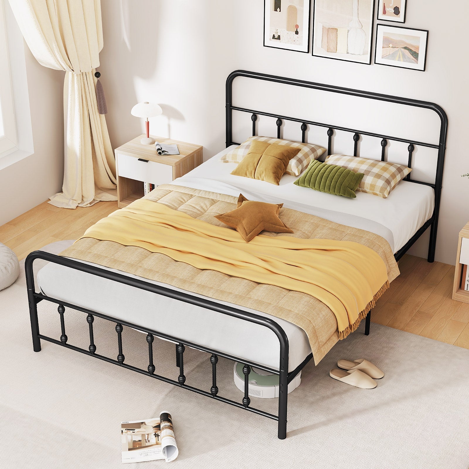Queen Size Bed Frame With Headboard, Under Bed Storage, Black Simple Bed Frame at Gallery Canada