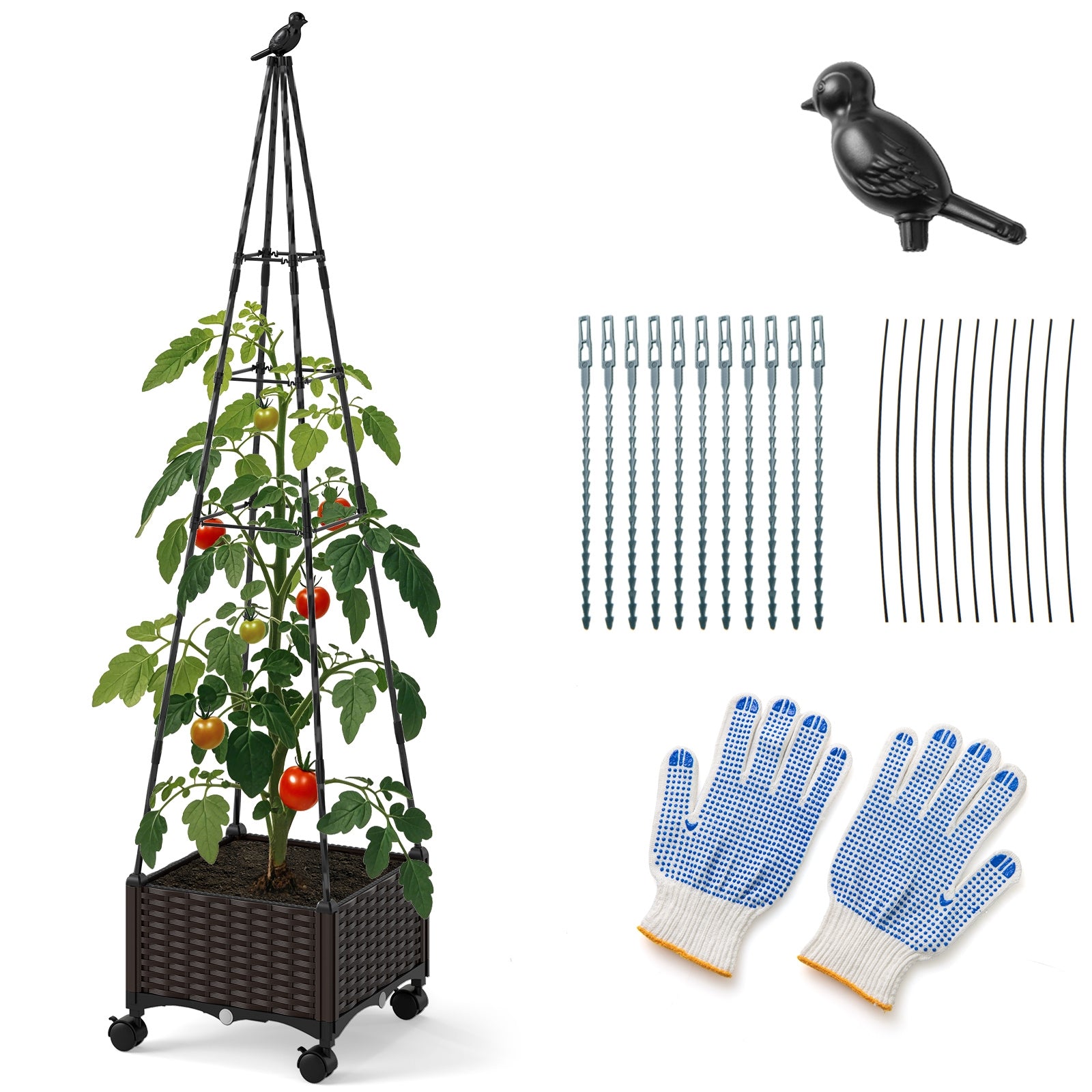 Raised Garden Bed Adjustable with Plant Box and Trellis with Lockable Wheels, Brown Raised Garden Beds at Gallery Canada