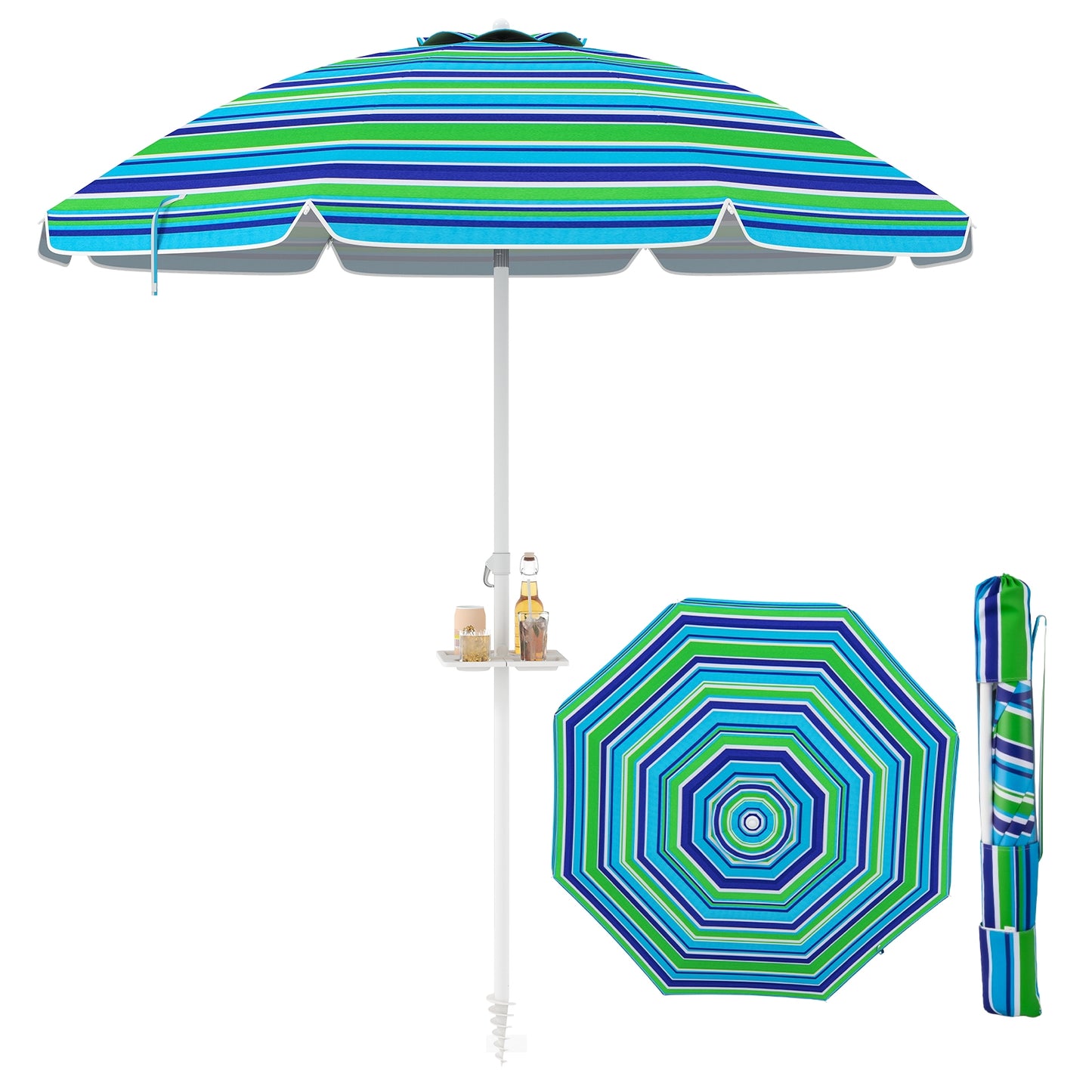 7.2 Feet Portable Outdoor Beach Umbrella, With Sand Anchor, Green Outdoor Umbrellas Green at Gallery Canada
