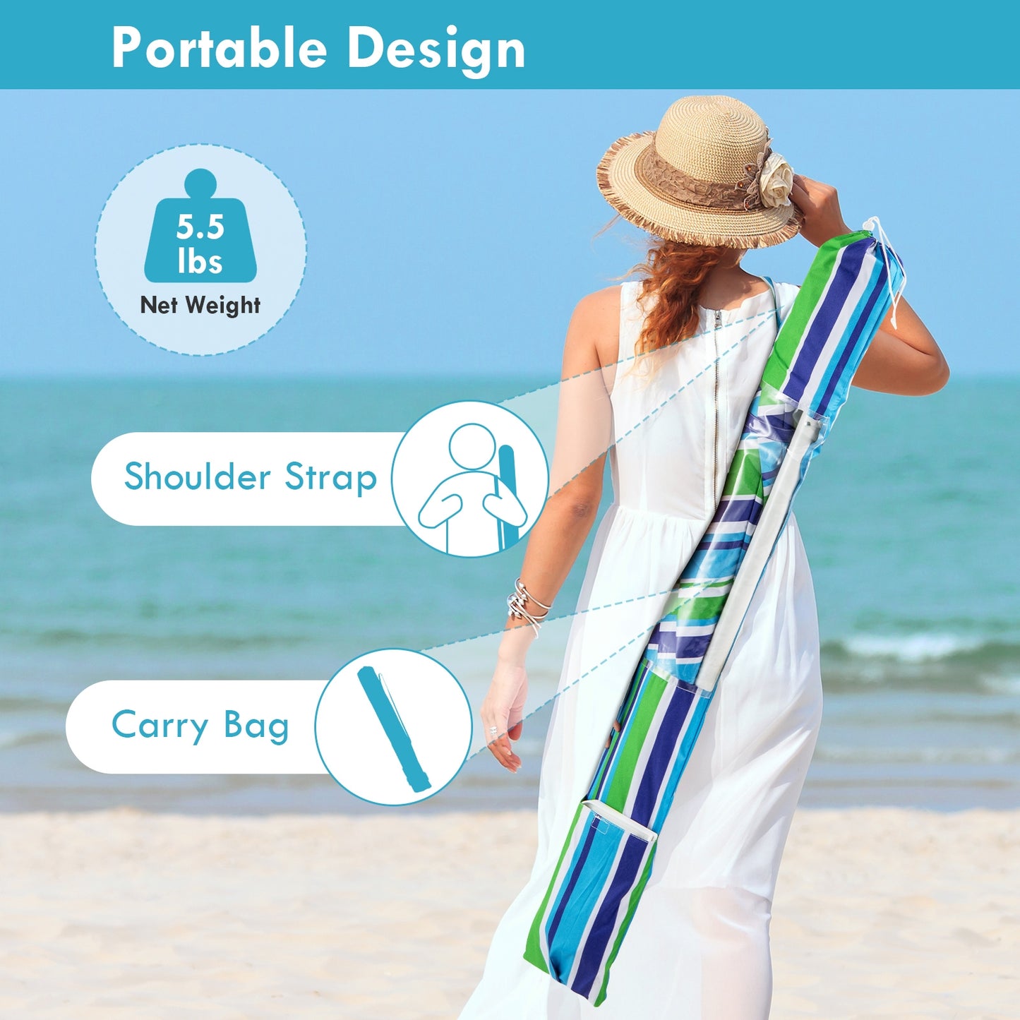 7.2 Feet Portable Outdoor Beach Umbrella with Sand Anchor and Tilt Mechanism, Green Outdoor Umbrellas at Gallery Canada