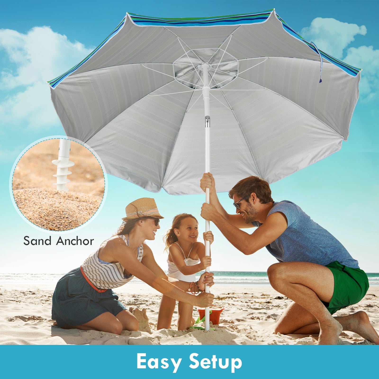 7.2 Feet Portable Outdoor Beach Umbrella with Sand Anchor and Tilt Mechanism, Green Outdoor Umbrellas at Gallery Canada