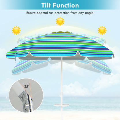 7.2 Feet Portable Outdoor Beach Umbrella with Sand Anchor and Tilt Mechanism, Green Outdoor Umbrellas at Gallery Canada