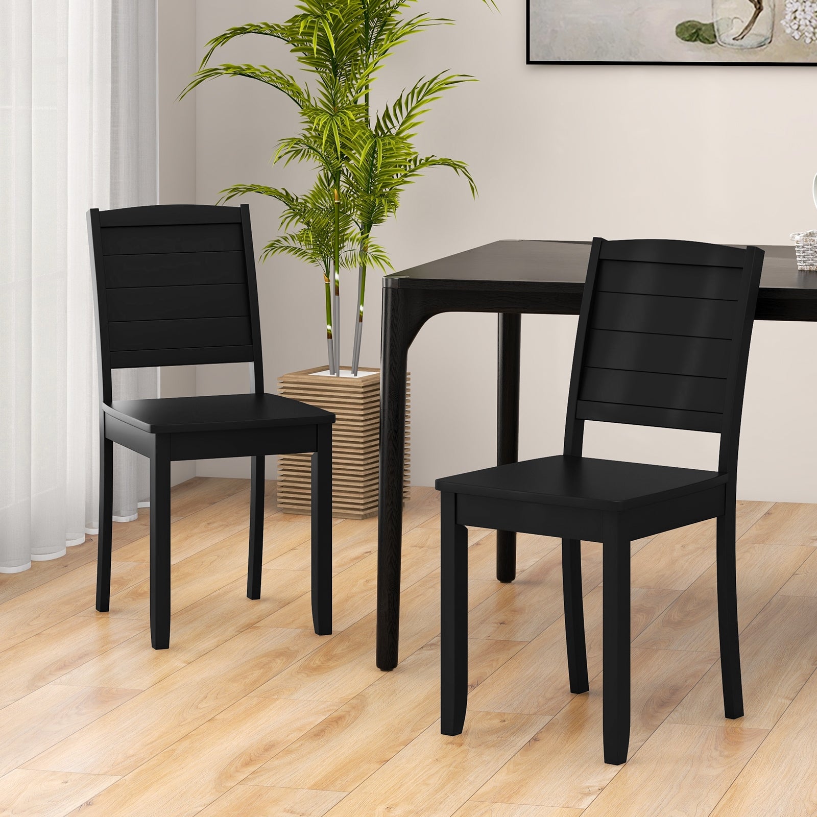 Wood Dining Chair Set of 2 Armless Kitchen Chairs with Rubber Wood Legs, Black Dining Chairs at Gallery Canada