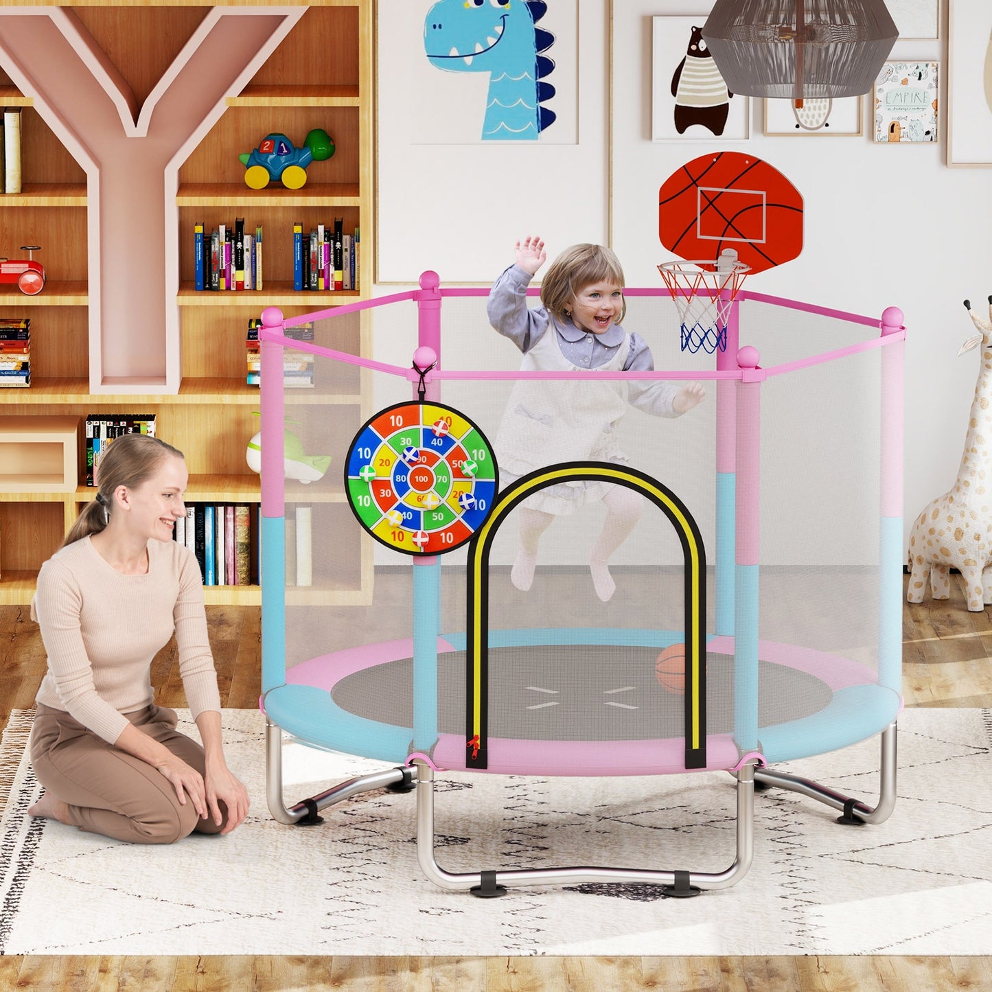 60 inch Kids Trampoline Toddler Recreational Trampoline with Basketball Hoop, Macaron Trampolines at Gallery Canada