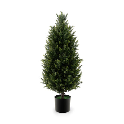 3 Feet Artificial Cedar Topiary Tree, Cement Plastic Pot, Green Faux Plants at Gallery Canada