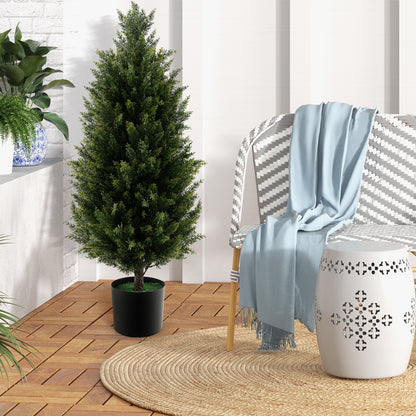 3 Feet Artificial Cedar Topiary Tree, Cement Plastic Pot, Green Faux Plants at Gallery Canada