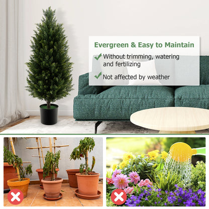 3 Feet Artificial Cedar Topiary Tree, Cement Plastic Pot, Green Faux Plants at Gallery Canada