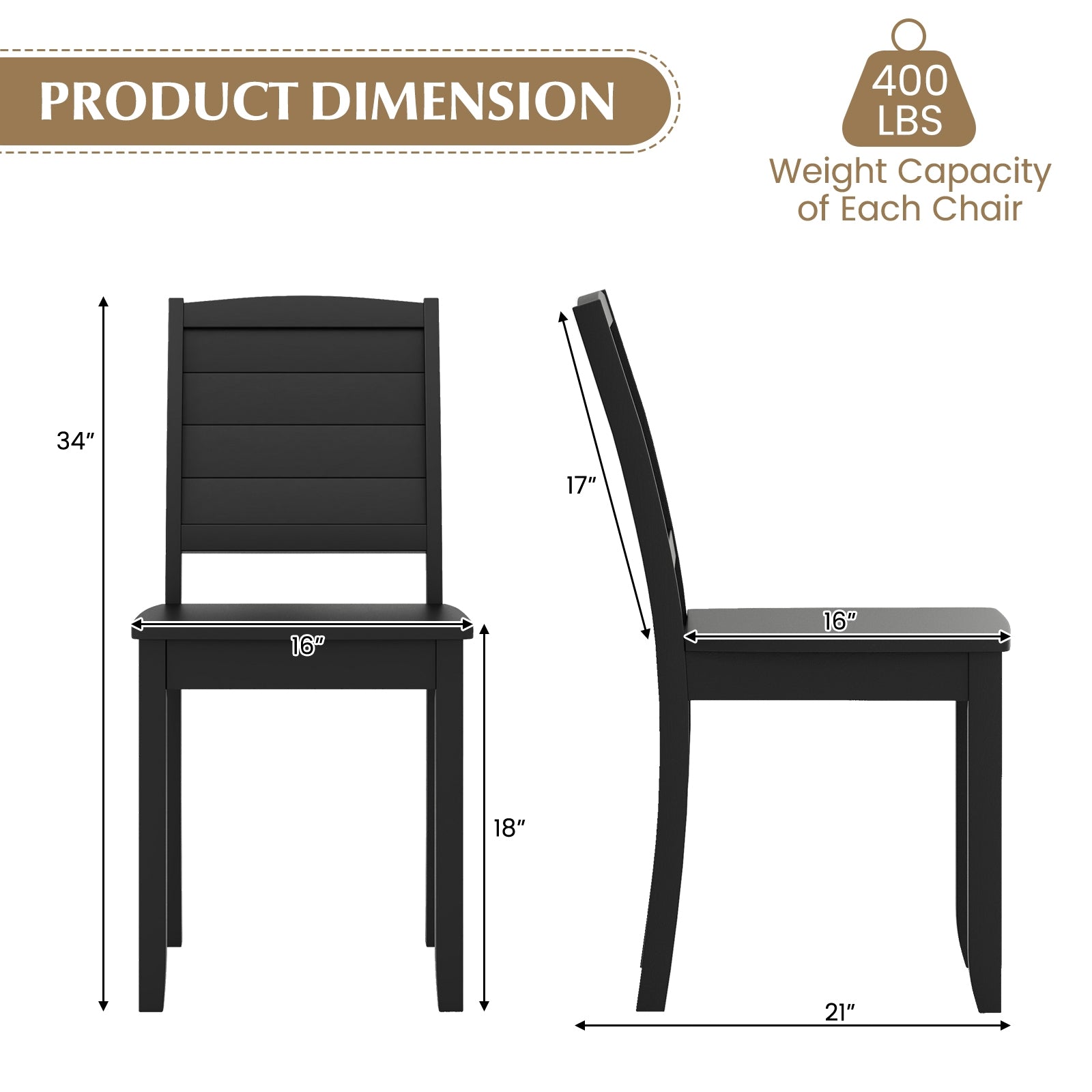 Wood Dining Chair Set of 2 Armless Kitchen Chairs with Rubber Wood Legs, Black Dining Chairs at Gallery Canada