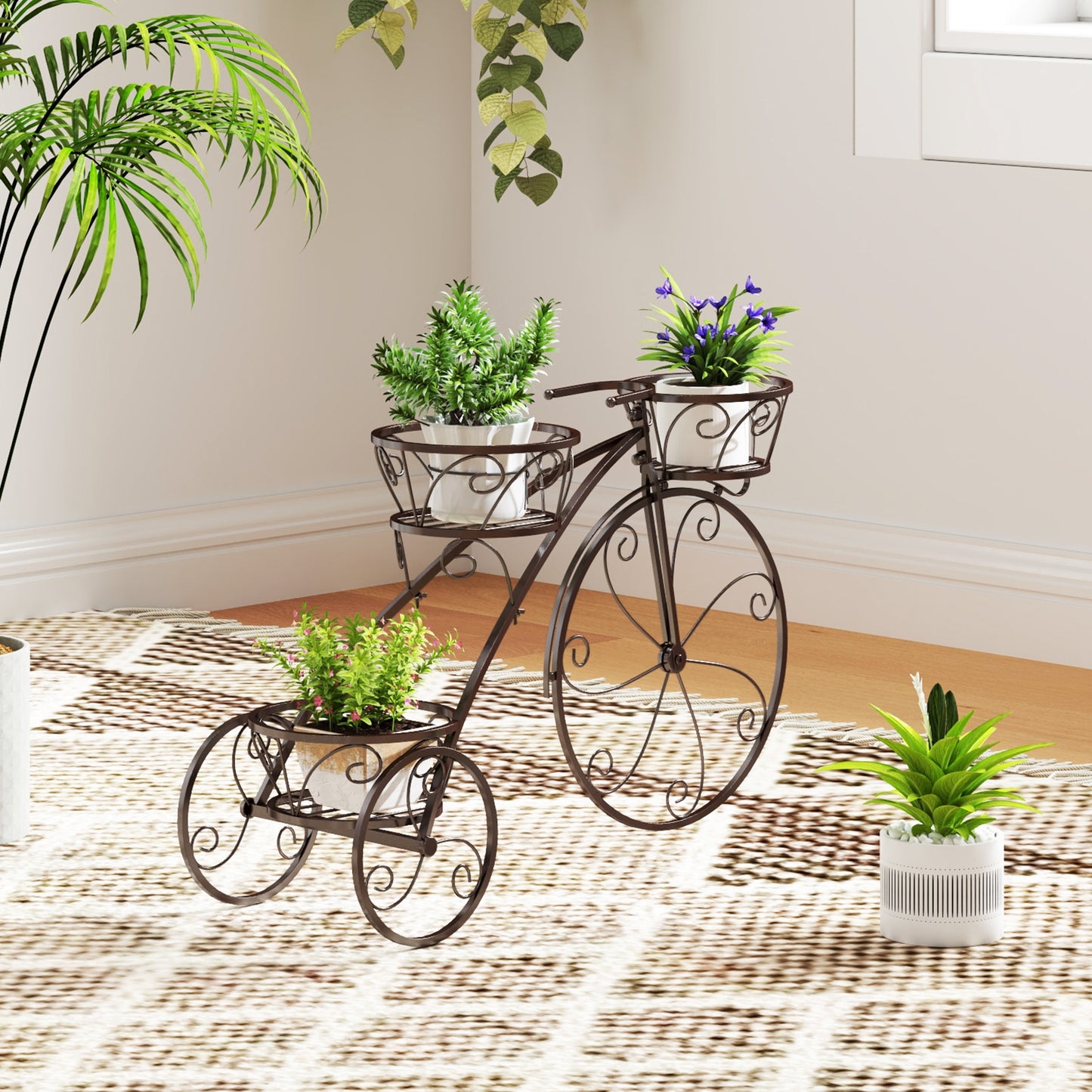 Tricycle Plant Stand Flower Pot Cart Holder with 3 Hollowed Baskets, Bronze Plant Stands at Gallery Canada