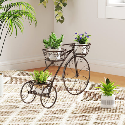 Tricycle Plant Stand Flower Pot Cart Holder with 3 Hollowed Baskets, Bronze Plant Stands at Gallery Canada