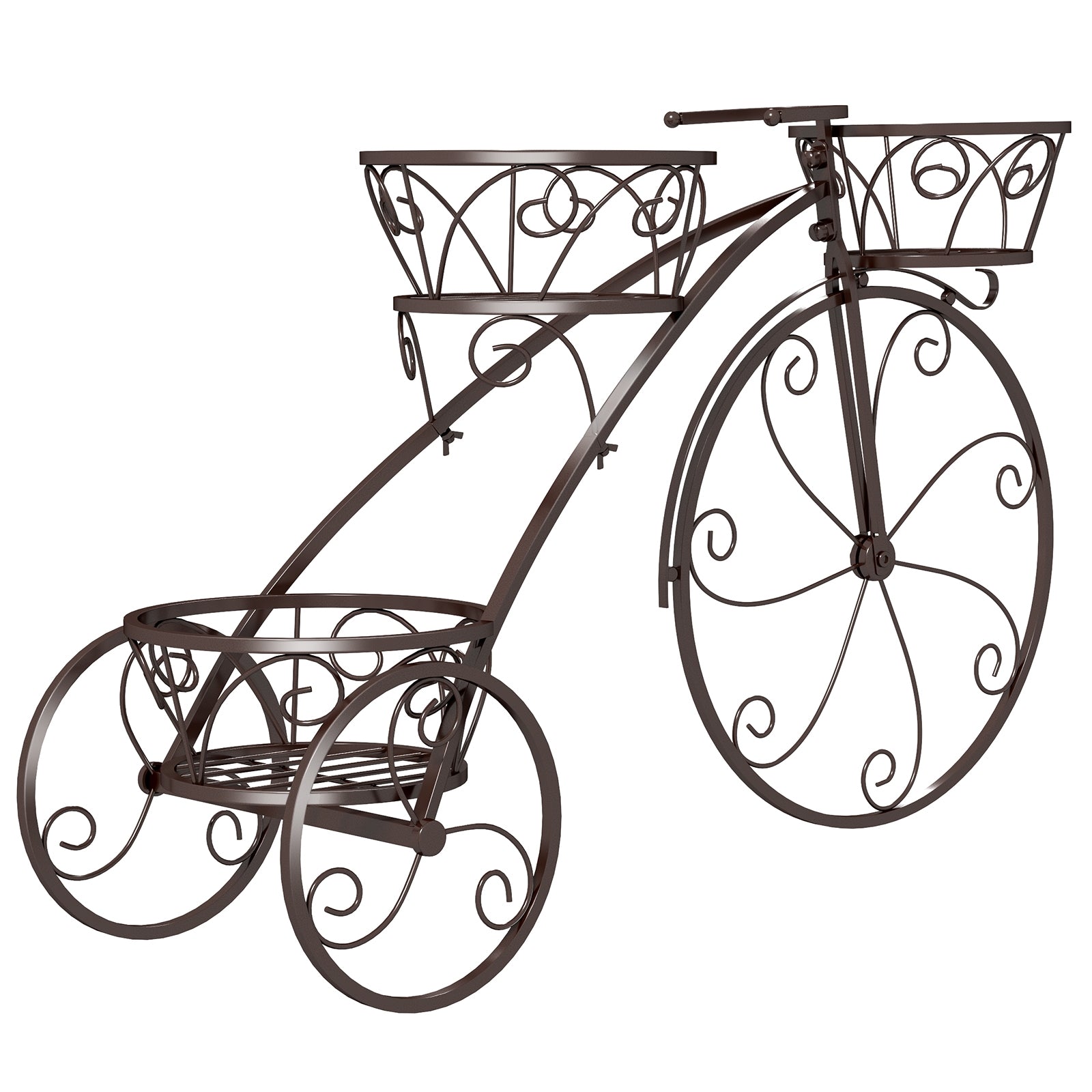 Tricycle Plant Stand With 3 Hollowed Baskets, Bronze Plant Stands Bronze at Gallery Canada