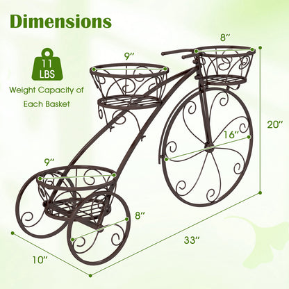 Tricycle Plant Stand Flower Pot Cart Holder with 3 Hollowed Baskets, Bronze Plant Stands at Gallery Canada
