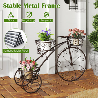 Tricycle Plant Stand Flower Pot Cart Holder with 3 Hollowed Baskets, Bronze Plant Stands at Gallery Canada
