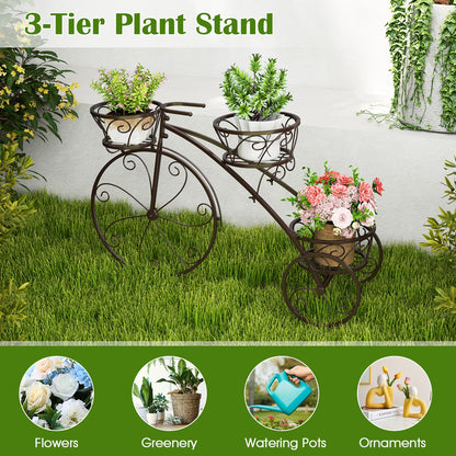 Tricycle Plant Stand Flower Pot Cart Holder with 3 Hollowed Baskets, Bronze Plant Stands at Gallery Canada