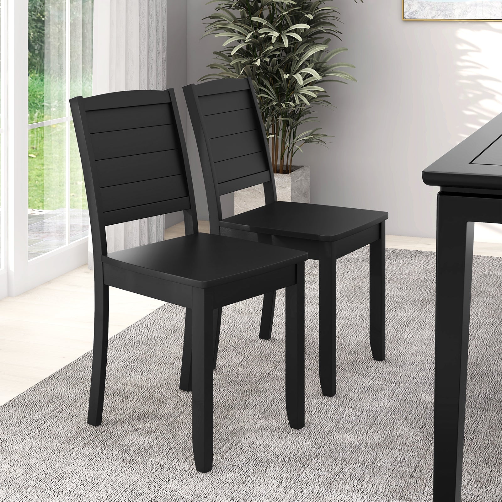 Wood Dining Chair Set of 2 Armless Kitchen Chairs with Rubber Wood Legs, Black Dining Chairs at Gallery Canada