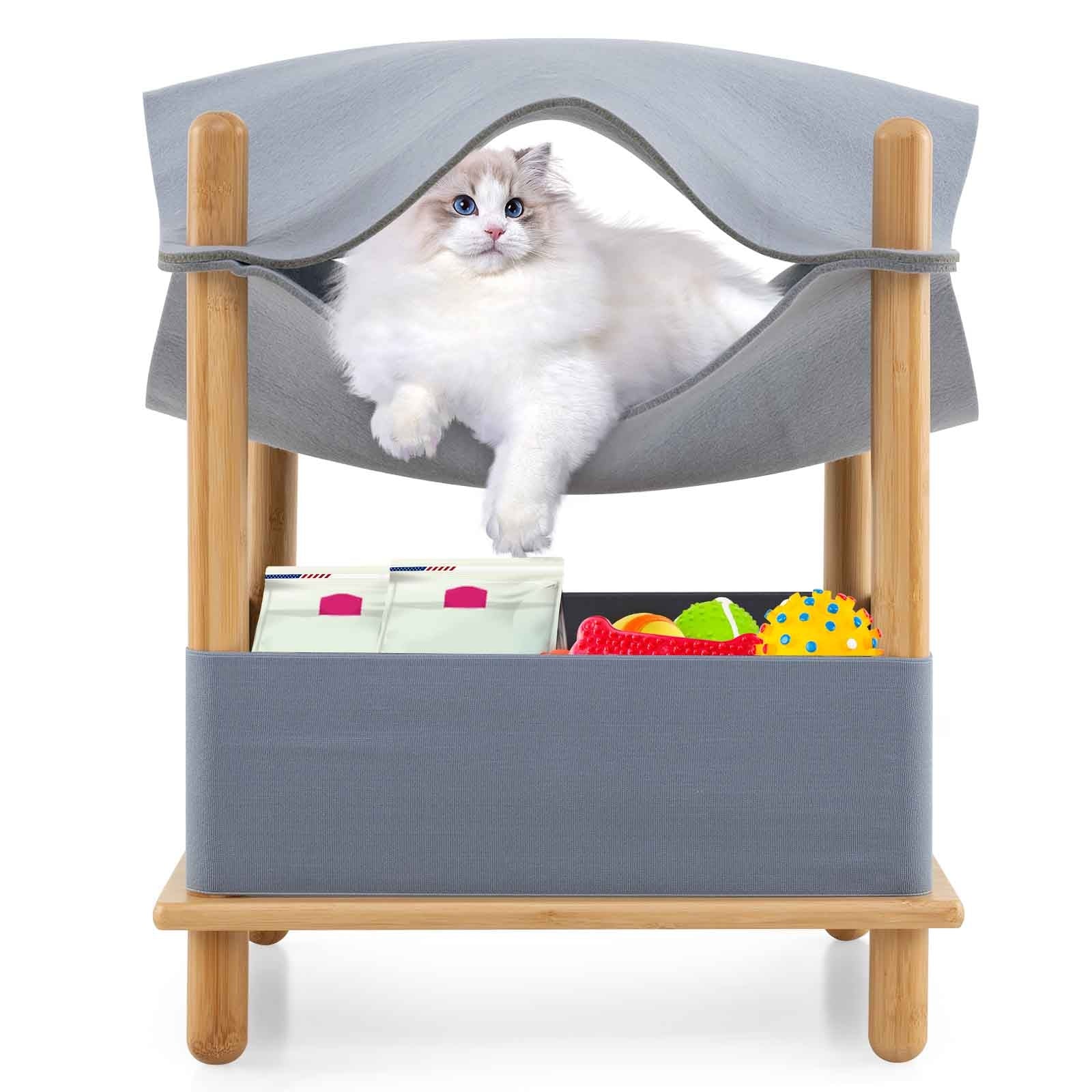 2-Tier Wooden Cat House with Semi-enclosed Condo and Removable Clothes, Gray Cat Trees Condos & Scratchers Gray at Gallery Canada