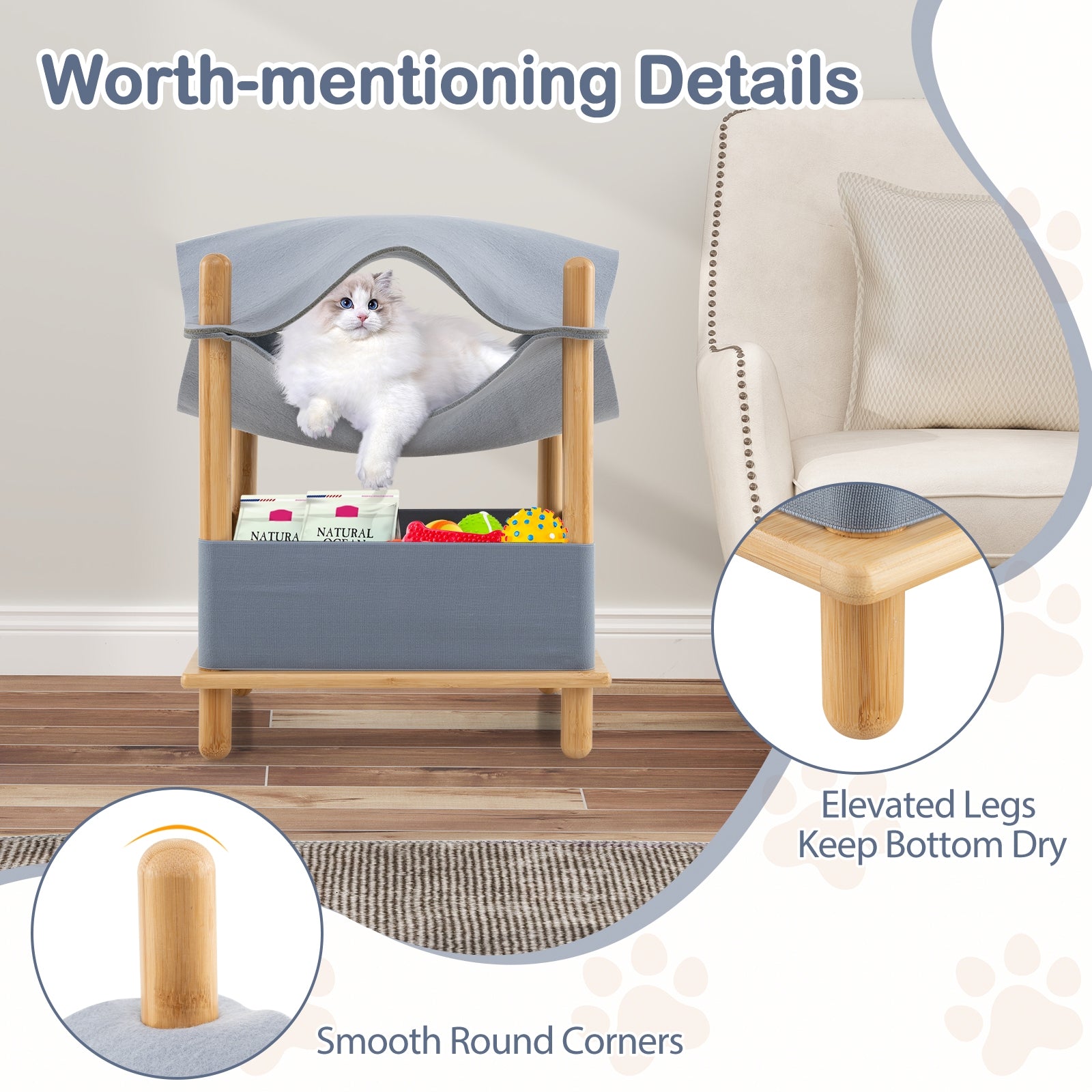 2-Tier Wooden Cat House with Semi-enclosed Condo and Removable Clothes, Gray Cat Trees Condos & Scratchers at Gallery Canada