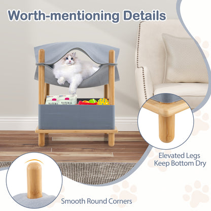 2-Tier Wooden Cat House with Semi-enclosed Condo and Removable Clothes, Gray Cat Trees Condos & Scratchers at Gallery Canada