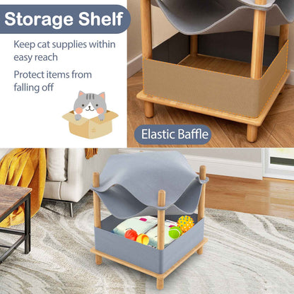 2-Tier Wooden Cat House with Semi-enclosed Condo and Removable Clothes, Gray Cat Trees Condos & Scratchers at Gallery Canada