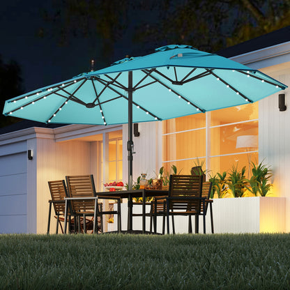 15 Feet Double-Sided Patio Umbrella with 48 LED Lights, Turquoise Outdoor Umbrellas at Gallery Canada