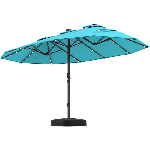 15 Feet Patio Umbrella, 48 LED Lights, Turquoise