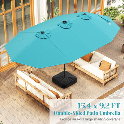 15 Feet Double-Sided Patio Umbrella with 48 LED Lights, Turquoise Outdoor Umbrellas at Gallery Canada