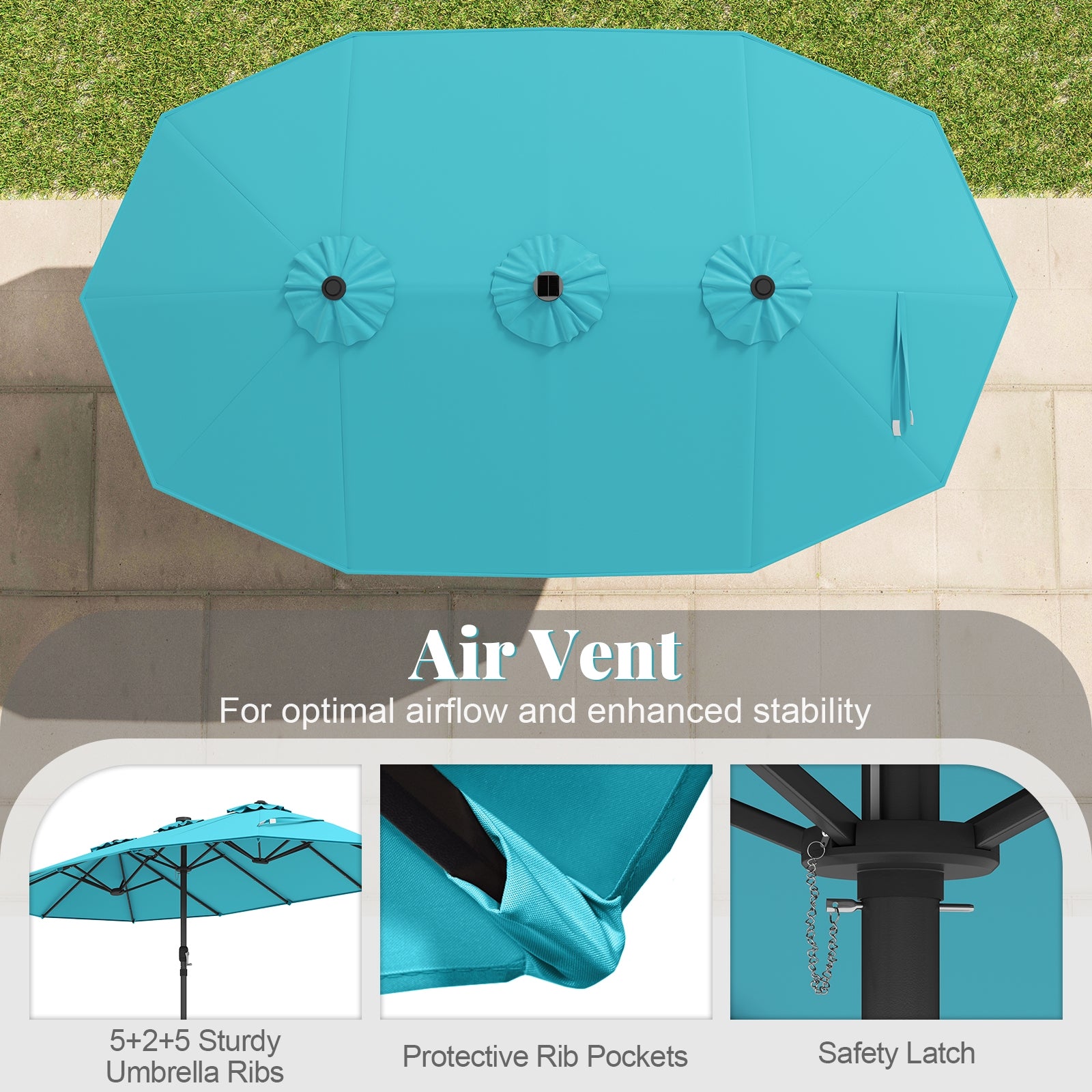 15 Feet Double-Sided Patio Umbrella with 48 LED Lights, Turquoise Outdoor Umbrellas at Gallery Canada