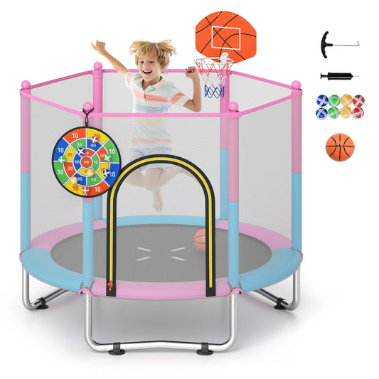 60 Inch Kids Trampoline With Basketball Hoop, Macaron
