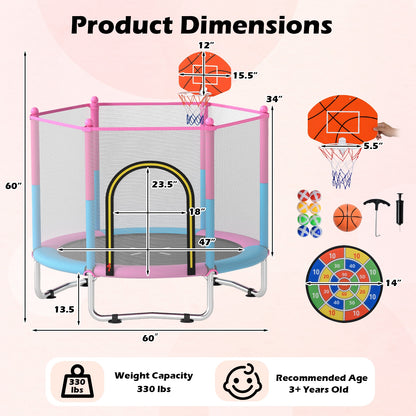 60 inch Kids Trampoline Toddler Recreational Trampoline with Basketball Hoop, Macaron Trampolines at Gallery Canada