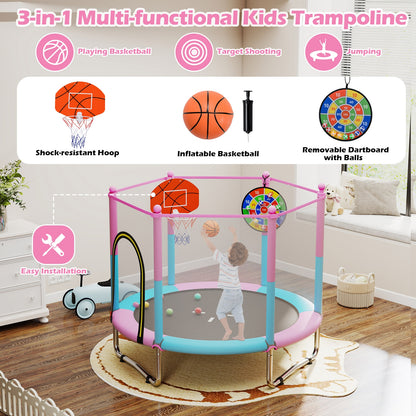 60 inch Kids Trampoline Toddler Recreational Trampoline with Basketball Hoop, Macaron Trampolines at Gallery Canada