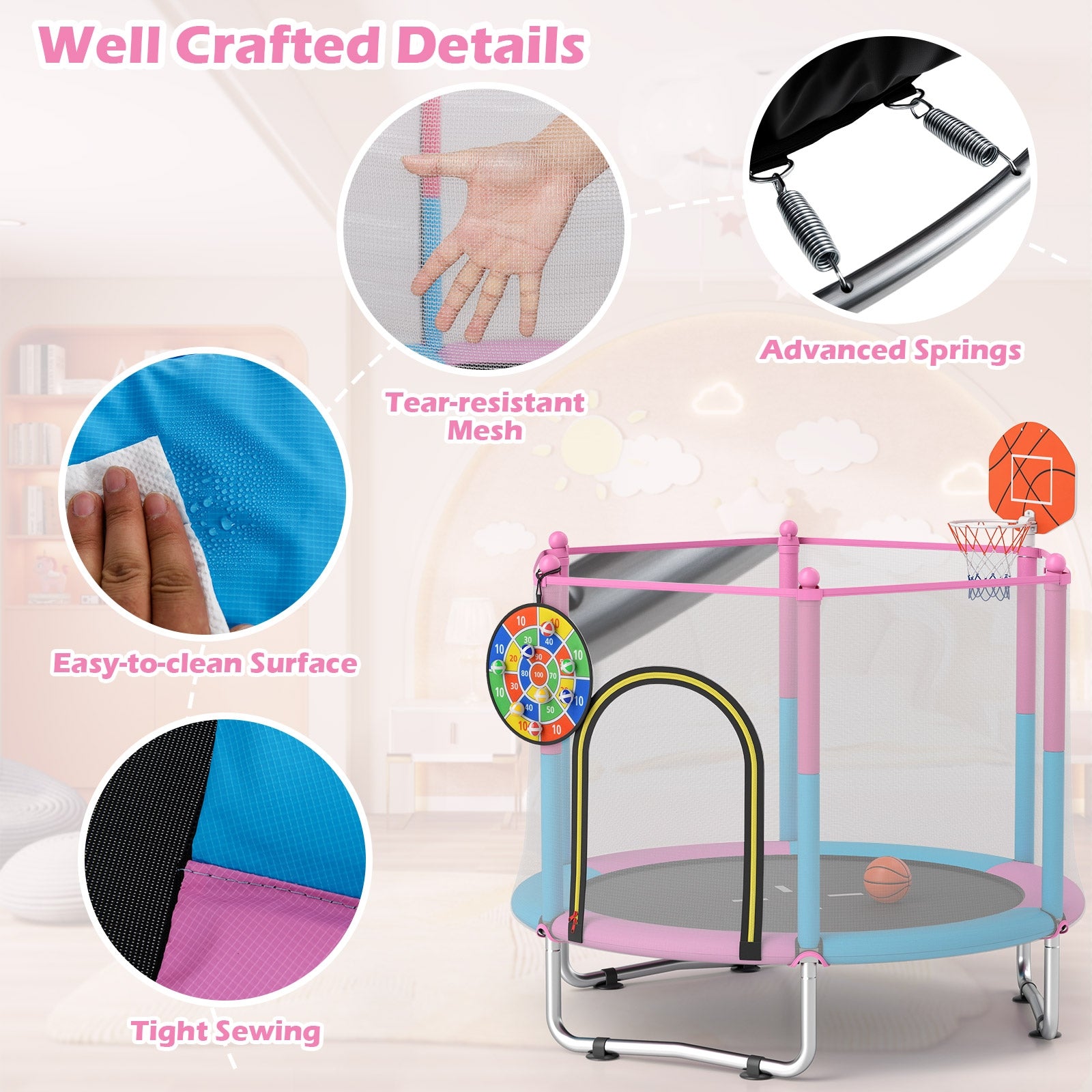 60 inch Kids Trampoline Toddler Recreational Trampoline with Basketball Hoop, Macaron Trampolines at Gallery Canada