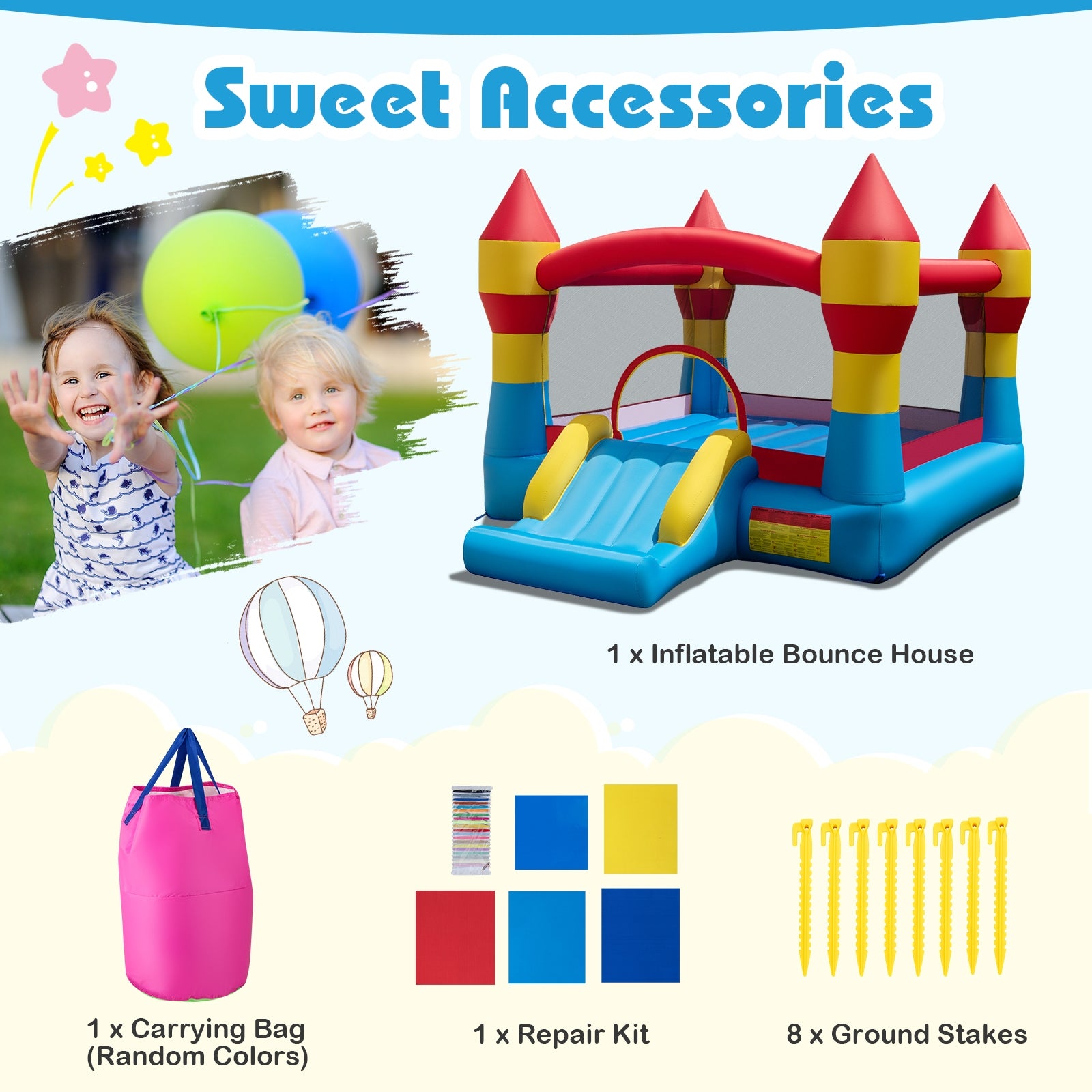 3-in-1 Kids Bouncer with Slide Large Jumping Area and Basketball Hoop without Blower Bounce House at Gallery Canada