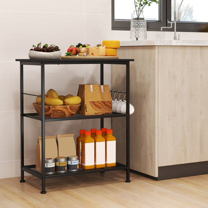 3-Tier Kitchen Serving Cart Utility Standing Microwave Rack with Hooks, Black Baker's Racks at Gallery Canada