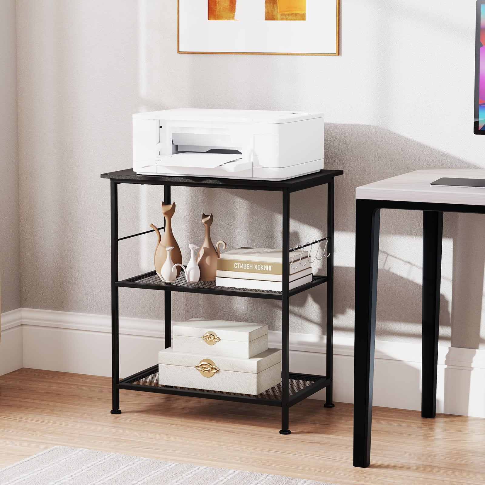 3-Tier Kitchen Serving Cart Utility Standing Microwave Rack with Hooks, Black Baker's Racks at Gallery Canada