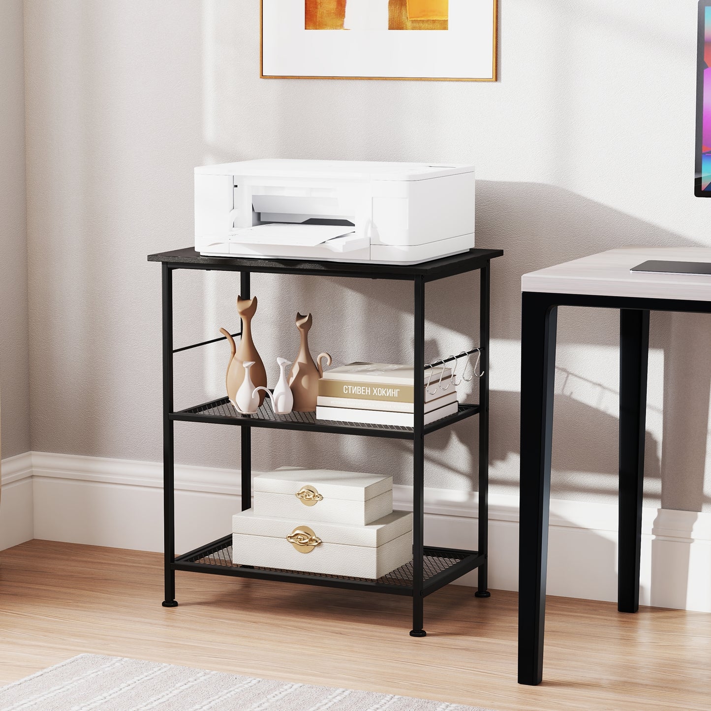 3-Tier Kitchen Serving Cart Utility Standing Microwave Rack with Hooks, Black Baker's Racks at Gallery Canada