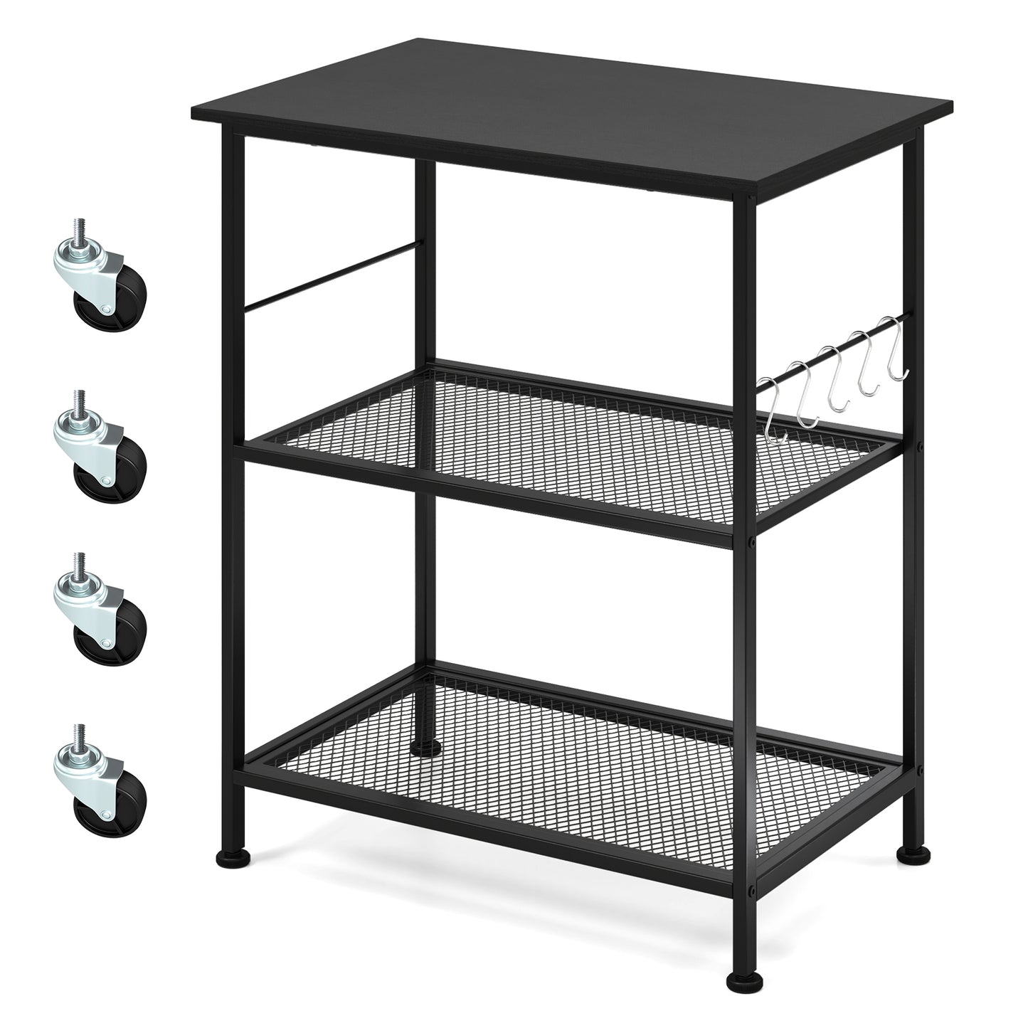 3-Tier Kitchen Cart, Microwave Rack With Hooks, Black Baker's Racks at Gallery Canada