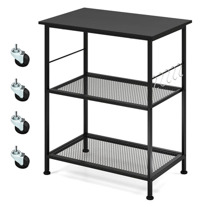 3-Tier Kitchen Serving Cart Utility Standing Microwave Rack with Hooks, Black Baker's Racks Black at Gallery Canada