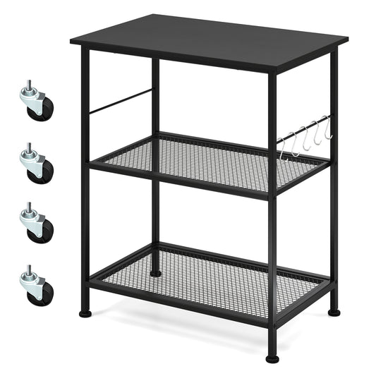 3-Tier Kitchen Serving Cart Utility Standing Microwave Rack with Hooks, Black Baker's Racks Black at Gallery Canada
