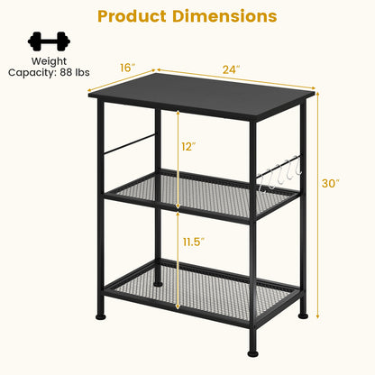 3-Tier Kitchen Serving Cart Utility Standing Microwave Rack with Hooks, Black Baker's Racks at Gallery Canada