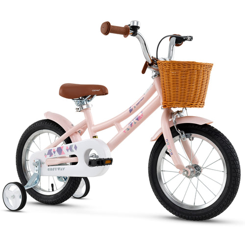 14 Inch Kids Bike Retro Bicycle with Adjustable Height and Basket for Ages 3-5 Years Old, Pink