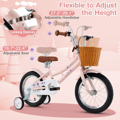 14 Inch Kids Bike Retro Bicycle with Adjustable Height and Basket for Ages 3-5 Years Old, Pink Kids Bike at Gallery Canada