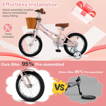 14 Inch Kids Bike Retro Bicycle with Adjustable Height and Basket for Ages 3-5 Years Old, Pink Kids Bike at Gallery Canada