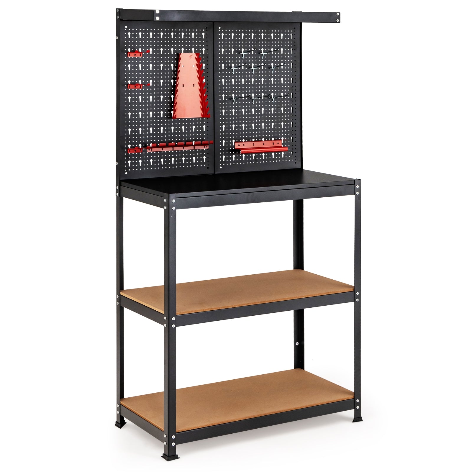 Tool Storage Workbench with Peg Board 2 Lower Shelves 14 Hanging Accessories, Black Garages at Gallery Canada